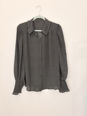 Vintage Black Geometric Pattern Button Up Puff Sleeve Cuff Sleeve Women’s Size L